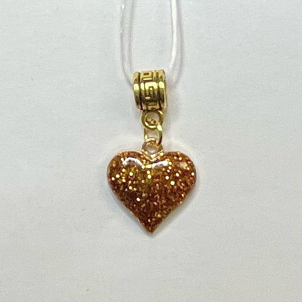 Gold glittery heart charm for European bracelet
